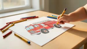 Coloriage de camion de pompier à imprimer pour enfants